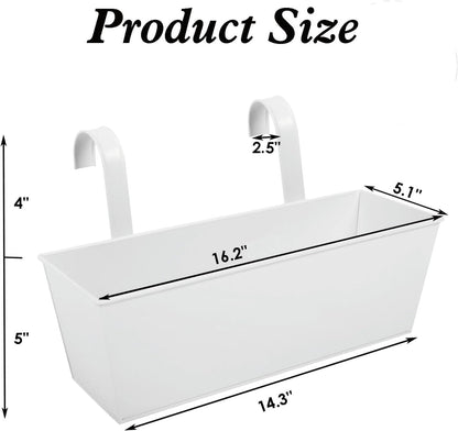 3 Pcs Large Hanging Flower Pots for Railing or Fence 16 Inch Railing Planter Box for Any Balcony Porch or Deck Countryside Style Window Planter Boxes Are Perfect to Herbs & Flowers (White-5pcs)