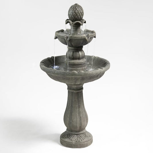 Outdoor Water Fountain –42.2 in. Tall Large Floor-Standing Outside Fountains with 3 Tier Elegant Waterfall Feature for Garden, Yard, Patio, Home Decor (Grey)