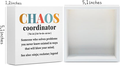 Chaos Coordinator Gifts Office Decor Wooden Box Sign, Administrative Professional Day Gifts Thank You Gifts for Boss Coworker Teacher Nurse Decorative Office Desk Accessories Table Shelf Plaque Sign