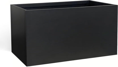 Galvanized Steel Planter Black Metal Outdoor Planter Powder Coated 32" x 12" x 16" Pot Metallic Heavy Pot Indoor & Outdoor, Commercial & Residential (L32 x W12 x D16, Black)