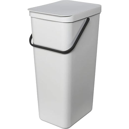 Brabantia Sort & Go Kitchen Recycling Bin | L / 10.6 Gal / 40L | Light Gray | Removable Stay-Open Lid, Carry Handle | Trash Can for Bottles, Cans, Paper, Glass | Wall Bracket Sold Separately