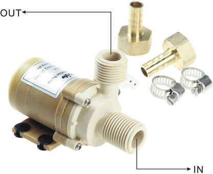 bayite BYT-7A015 DC 12V Solar Hot Water Heater Circulation Pump with DC Power Supply Adapter Low Noise 3M Head 8LPM 2.1GPM