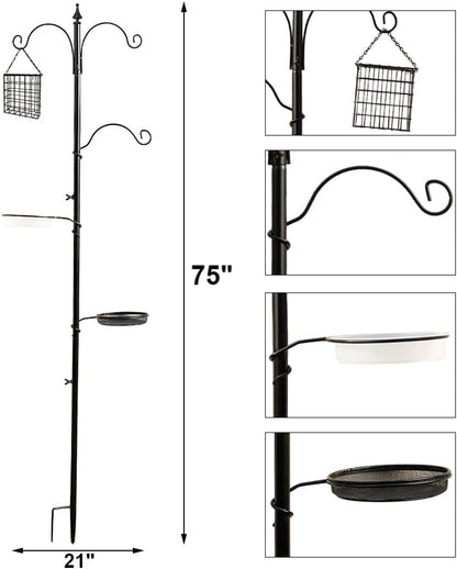 yosager Premium Bird Feeding Station Kit, 75" x 21" Bird Feeder Pole, A Multi Feeder Hanging Kit with Metal Suet and Bath for Attracting Wild Birds, Birdfeeder and Planter Hanger