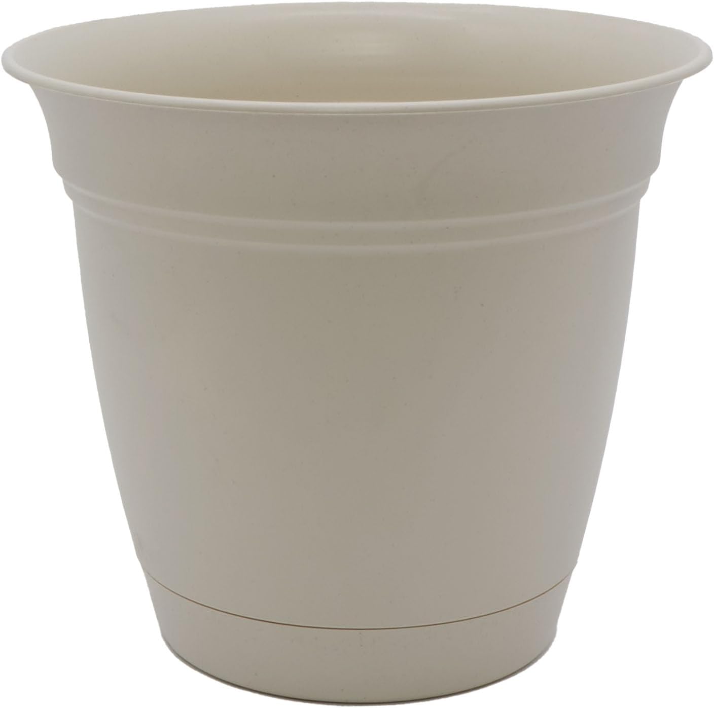 The HC Companies Eclipse Round Planter with Saucer - Outdoor & Indoor Plant Pot with Drainage Holes - Lightweight, UV-Resistant Plastic Pots for Plants, Flowers & Herbs (12" Cottage Stone, Pack of 1)