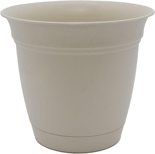 The HC Companies Eclipse Round Planter with Saucer - Outdoor & Indoor Plant Pot with Drainage Holes - Lightweight, UV-Resistant Plastic Pots for Plants, Flowers & Herbs (12" Cottage Stone, Pack of 1)