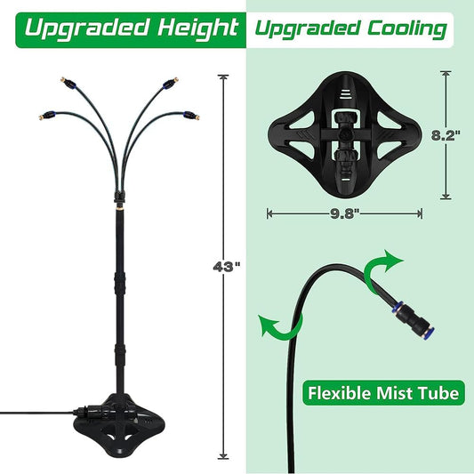UR Forest Updated Standing Misting Cooling System 26FT Misting Line + 4 Brass Misting Nozzles,4 Height Option, Stand Mister Hose for Outside Outdoor Patio, Pet Cooling, Kids Water Playing