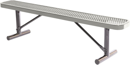 Heavy-Duty Portable Outdoor Bench Thermoplastic Coated, Expanded Metal, Commercial-Grade Seating, Made in America (Portable Without Back, 6 Ft, Textured Grey)