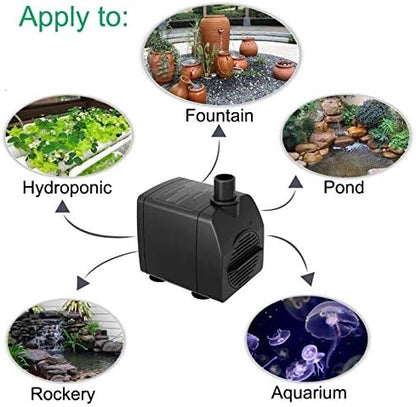Submersible Pump 200GPH Ultra Quiet with Over Heating Protection 5.2ft High Lift for Fountains, Hydroponics, Ponds, Aquariums & More…