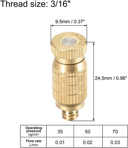 uxcell Brass Misting Nozzle - 3/16-inch Threaded 0.1mm Orifice Dia Fogging Spray Head for Outdoor Cooling System - 5 Pcs Golden