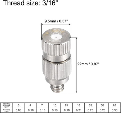 uxcell Brass Misting Nozzle - 3/16-inch Threaded 0.5mm Orifice Dia Fogging Spray Head for Outdoor Cooling System - 5 Pcs Silver Tone