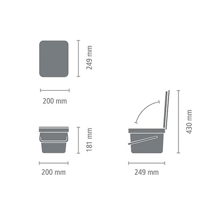 Brabantia Sort & Go Kitchen Countertop Food Scraps Compost Bin | XS / 1.6 Gal / 6L | Fir Green | Removable Stay-Open Lid, Carry Handle, Easy-Clean Recycling Box | Wall-Mounting Bracket Included