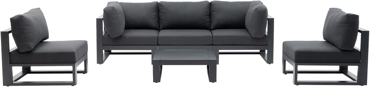 6 Pieces Outdoor Modular Sectional Set Aluminum Patio Conversation Sofa Sets with Armless Sofas, Square Coffee Table, Dark Grey Cushions