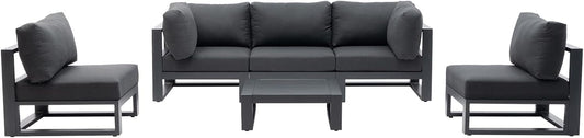 6 Pieces Outdoor Modular Sectional Set Aluminum Patio Conversation Sofa Sets with Armless Sofas, Square Coffee Table, Dark Grey Cushions