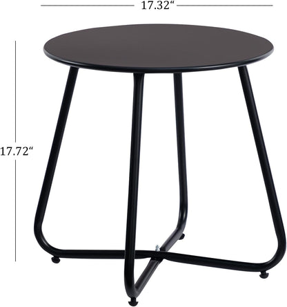 HollyHOME Round Metal Side Table, Rust-Resistant Patio Small Plant Stand, Outdoor 17.32'' Portable End Table for Balconies, Gardens, Living Rooms and Bedrooms, Black