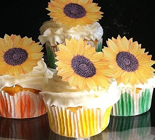Sugar Robot - Edible Sunflowers for cake decorating - Large Size - Edible flowers cake decorations - Premium Crafted - Made in the USA Cake -Set of 12 (Sunflowers)