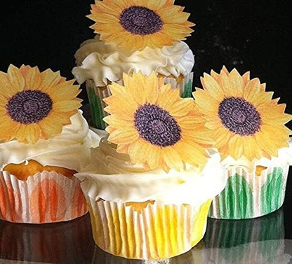 Sugar Robot - Edible Sunflowers for cake decorating - Large Size - Edible flowers cake decorations - Premium Crafted - Made in the USA Cake -Set of 12 (Sunflowers)