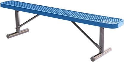 Heavy-Duty Portable Outdoor Bench Thermoplastic Coated, Expanded Metal, Commercial-Grade Seating, Made in America (Portable Without Back, 6 Ft, Textured Light Blue)