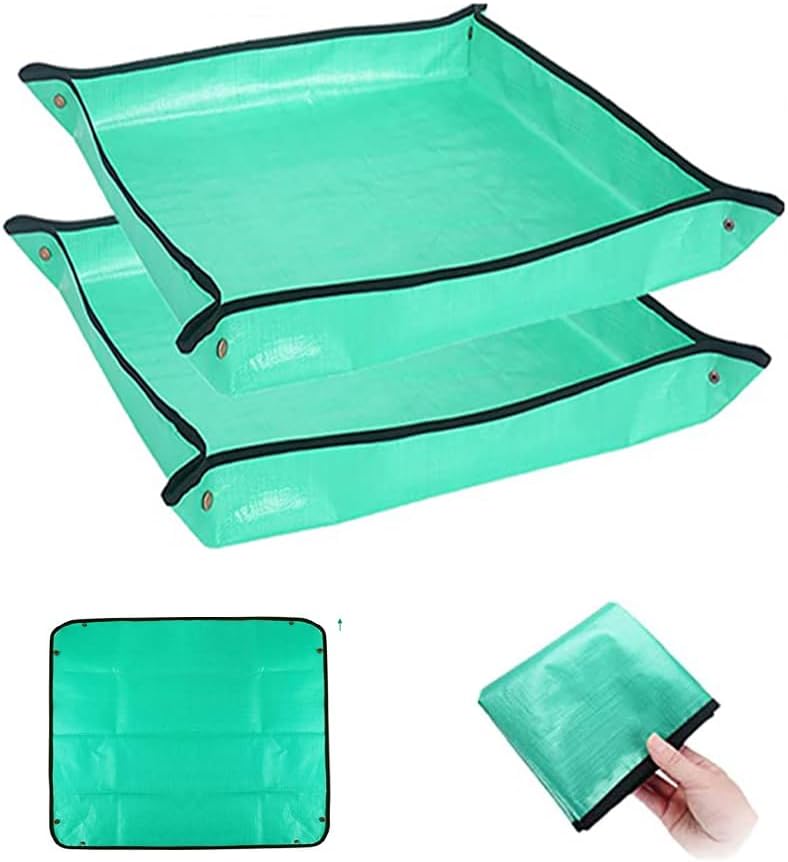 BIUWING 2PCS 39.4" x 39.4" Plant Repotting Mat Waterproof Transplanting Mat Indoor Succulent Potting Mat Portable Gardening Soil Changing and Watering mat Square and Foldable Garden mat