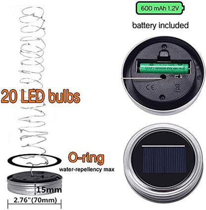 SunKite Solar Mason Jar Lights [Updated], 8 Pack 20 LED Waterproof Fairy Firefly Jar Lids String Lights with Hangers(NO Jars), Patio Yard Garden Wedding Decoration - Colorful