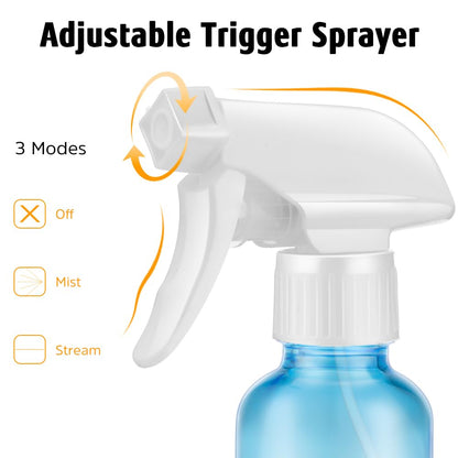 Tecohouse Glass Spray Bottles 4 oz, 2 Pack Spray Bottles for Hair Empty Refillable Fine Mist Sprayer with Labels, Funnel, Pipettes Blue