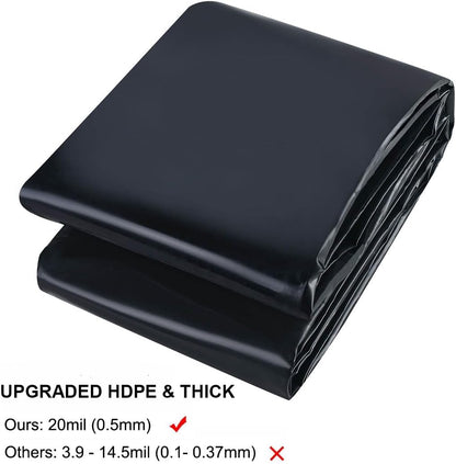 Pond Liner 20 x 25ft 20 mil Pond Liners for Outdoor Ponds, UV Resistant Pond HDPE Liner for Fish Ponds, Pool, Water Features, Fountains, Waterfall and Water Gardens, Black
