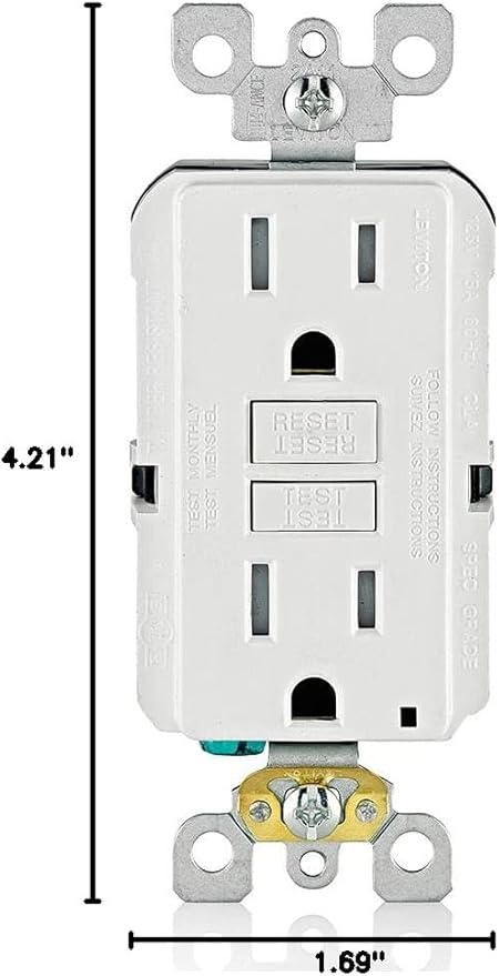 Leviton GFCI Outlet,15 Amp,Self Test,Tamper-Resistant with LED Indicator Light,Protection from Electric Shock and Electrocution,GFTR1-W,White,(Pack of 10)