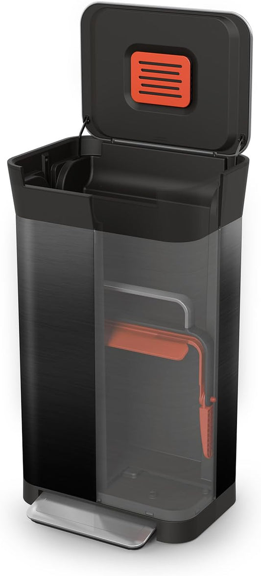 Joseph Joseph Intelligent Waste Titan Trash Can Compactor with Odor Filter, Compacts up to 3x trash, 30L/7.9 Gallons, Black
