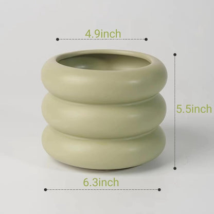 Ceramic Plant Pot Indoor, 6.5 Inch Flower Pot with Drainage Hole, Tiered Bubble Design Ceramic Planter for Home & Office Decor (Green)