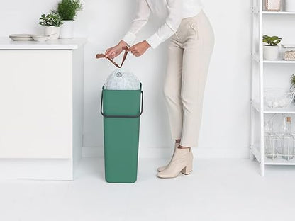 Brabantia Sort & Go Kitchen Recycling Bin | L / 10.6 Gal / 40L | Fir Green | Removable Stay-Open Lid, Carry Handle | Trash Can for Bottles, Cans, Paper, Glass | Wall Bracket Sold Separately