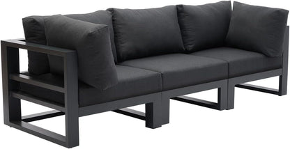 Modern 3 Seater Sofa Outdoor Sectional Sofa Set Patio Conversation Sofa Sets for Garden Backyard, Dark Grey Cushions
