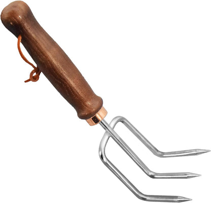 Gardening Tools - 6pc Set: Flower Spade, Digging Shovel, Weed Puller, Hand Rake & More - Stainless Steel & Wood - Brown