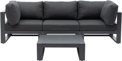 Modern 3 Seater Sofa Outdoor Sectional Sofa Set with Square Coffee Table Patio Conversation Sofa Sets for Garden Backyard, Dark Grey Cushions