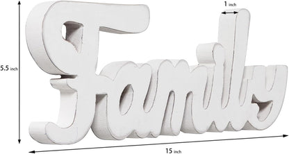 Rustic Wooden Family Signs for Home Decor Wall 15", Farmhouse Distressed White Christmas Tabletop Decor Signs, Fireplace Mantle decor, Thanksgiving Family Wall Decor for Living Room