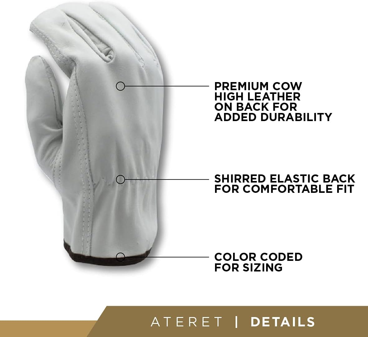 12 Pairs Heavy Duty Durable Cowhide Leather Work Gloves for Construction, Industrial and Personal Use