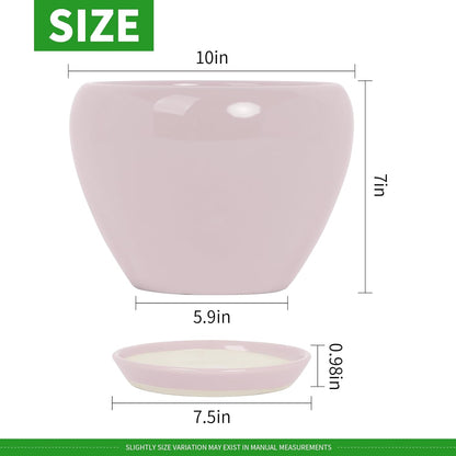 Deep Dream 10 Inch Plant Pot- Ceramic Planter Pot Round Plant Pots for Indoor Plants Outdoor Large Flower Pot with Drainage Holes & Trays, Pink