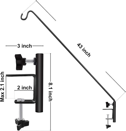 ERYTLLY Heavy Duty Deck Hook, Extensible and Adjustable Deck Hook with 2" Non Slip Horizontal Clamp for Hanging Bird Feeder, Plants, Suet Baskets,Wind Chimes,Lanterns and More