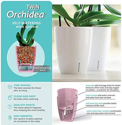 Santino 4.9 Inch ORCHIDEA Self Watering Pots for Orchids in Anthracite (Set of 3) - Decorative Wicking Planter with w/Great Aerification, Drainage and Water Level Indicator