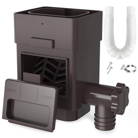 Anivia Rainwater Collection System, Downspout Diverter Fits for 2x3 or 3x4 Inch Standard Downspouts, Rain Barrel Diverter Kit with Adjustable Valve and Filter. 5ft Hose - Brown
