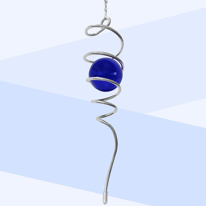 Gazing Ball Spiral Tail,Wind Spinner Tail with Dark Blue Glass Orb,Wind Spinners Stabilizer,Visual Illusion in Spinning Hanging Rotating Art Decor,Indoor Outdoor Garden Decoration-13in