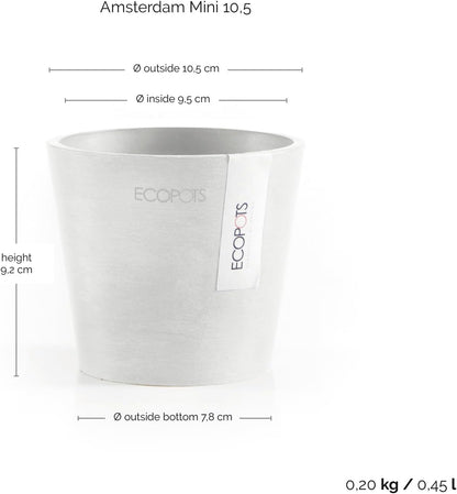 Ecopots Amsterdam Mini Durable Modern Round Recycled-Based Composite Flower Pot Planter, Pure White, 4"