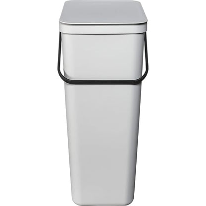Brabantia Sort & Go Kitchen Recycling Bin | L / 10.6 Gal / 40L | Light Gray | Removable Stay-Open Lid, Carry Handle | Trash Can for Bottles, Cans, Paper, Glass | Wall Bracket Sold Separately