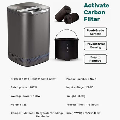 Smart Waste Kitchen Composter, Electric Kitchen Composter, Home and Kitchen Composting Bin, Countertop Automatic Food Waste Cycler with 2.5L Capacity, Turn Garbage to Compost with Single Button
