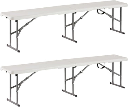 Plastic Folding Bench - Portable Bench Used for Indoor, Outdoor, Picnic, Party, Camping, Dining Seat, Garden Soccer Multipurpose Entertaining Activities, White (2, White, 6 Feet)