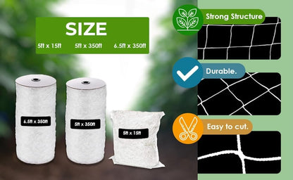 OLDMACDONALD Heavy-Duty Polyester Garden Trellis Netting Plant Climbing Net for Growing Vines Plants Vegetables Fruits Flowers, 5-Feet by 15-Feet (60" x15' / 1.52m x 4.5m) (mesh 6"x6" / 15cm x 15cm)