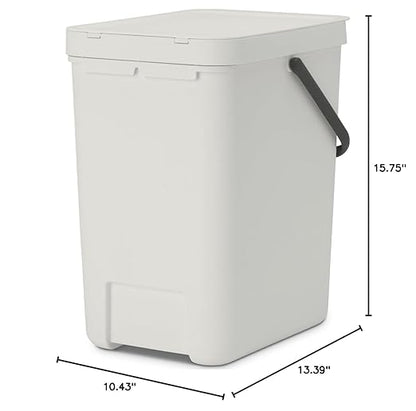 Brabantia Sort & Go Kitchen Recycling Bin | M / 6.6 Gal / 25L | Light Gray | Removable Stay-Open Lid, Carry Handle | Trash Can for Bottles, Cans, Paper, Glass | Wall-Mounting Bracket Sold Separately