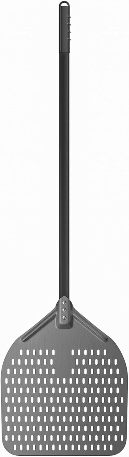 G.a HOMEFAVOR 14" x 17" Perforated Pizza Peel 49 Inch overall, Rectangular Aluminum Pizza Turning Peel with Extended Silcone Handle For Baking Pizza Brick Oven