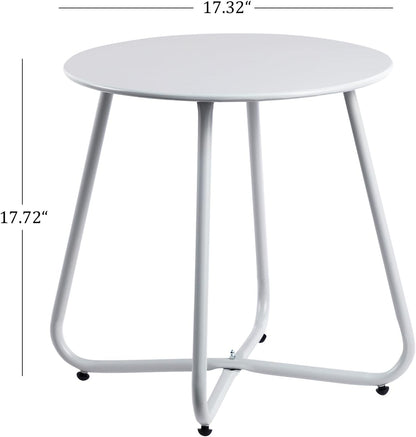 HollyHOME Round Metal Side Table, Rust-Resistant Patio Small Plant Stand, Outdoor 17.32'' Portable End Table for Balconies, Gardens, Living Rooms and Bedrooms, Grey