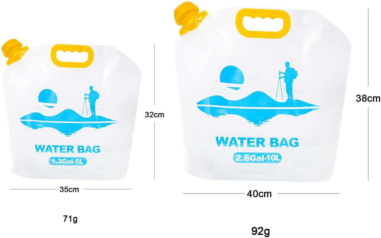Collapsible Emergency Water Container Bag,WaterStorageCube,Flat Folding,BPA Free Food Grade,Clear Plastic Storage Jug for Camping Hiking Backpack,No-Leak Freezable,Water Bottle 2.6 Gallon/2pcs