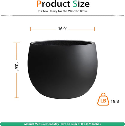Ball Concrete Planter Outdoor Indoor, Large Tall Cement Plant Pots for Trees Flowers (Black, 16 inch)
