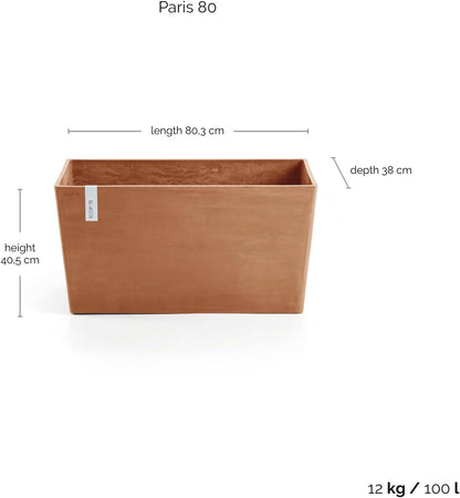 Ecopots Paris Large Rectangle Planter - 31.5 in x 15 in x 15.7 in - Terracotta
